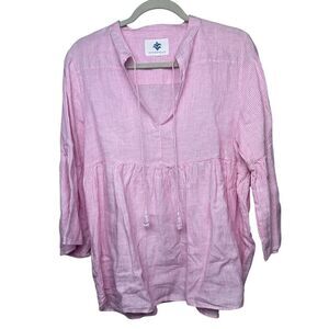 Pomegranate Pink White Striped Linen Tunic Top Sz. S